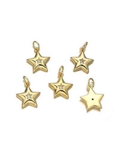 Dije Latón Dorado Charm 12mm Estrela Brillantes. Venta por Unidad