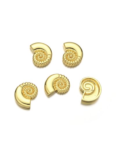 Dije Latón Dorado Charm pasante 14mm Caracol Ammonita. Venta por Unidad