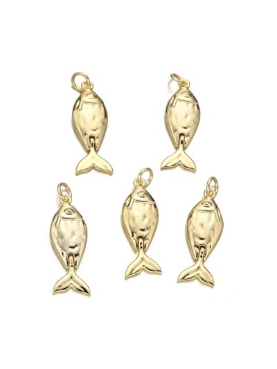 Dije Latón Dorado Charm 12mm Pez Liso Movimiento. Venta por Unidad