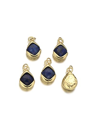 Dije Latón Dorado Charm 14mm Gota con Lapislazuli. Venta por Unidad