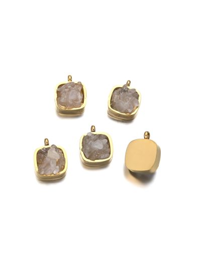 Dije Latón Dorado Charm 10mm Cuadrado Chips Cuarzo Cristal. Venta por Unidad