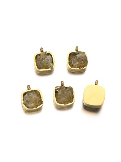 Dije Latón Dorado Charm 10mm Cuadrado Chips Citrino. Venta por Unidad