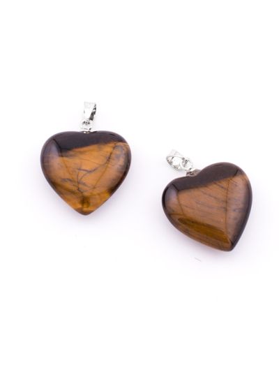 Pendiente Dije Corazon Puff 20x10mm Ojo de Tigre A (Natural) Pin Niquelado. Venta por Unidad