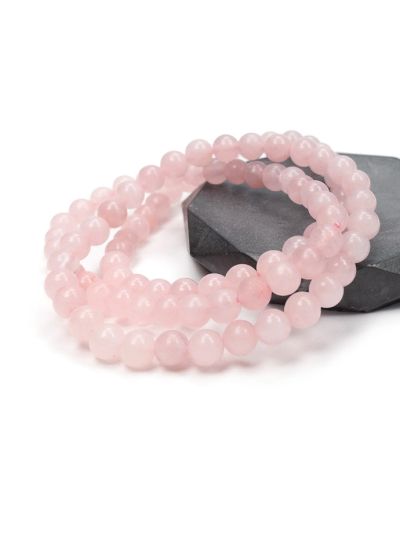 Pulsera Elastica Bola 8mm Cuarzo Rosado Madagascar A (Natural). Venta por Unidad