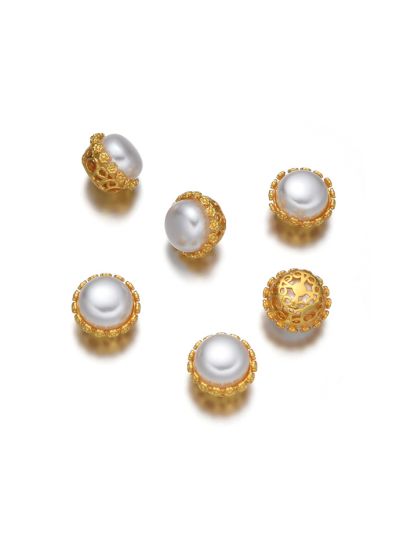 Separador 8mm Perla Cultivada Boton Canasta Laton Dorado. Venta por Unidad