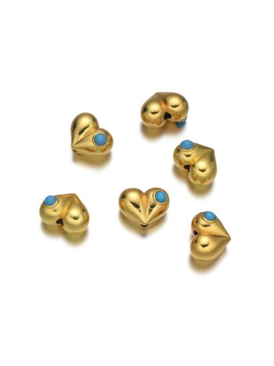 Separador 10mm Corazon Laton Dorado Aplique Color Turquesa. Venta por Unidad