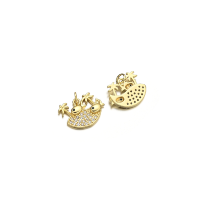 Dije Latón Dorado Charm Peces Isla W6002 18x16mm AAA e-coating Brillantes. Venta por Unidad