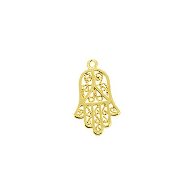 Dije Latón Dorado Charm Mano Hamsa C1381 25mm. Venta por Unidad