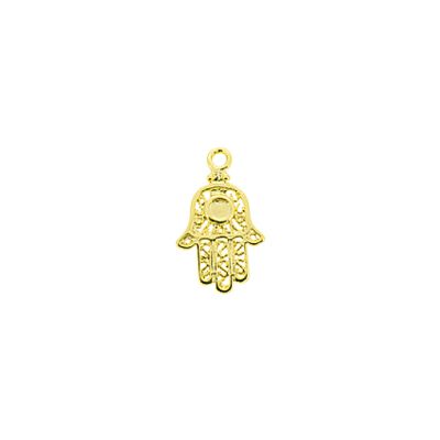 Dije Latón Dorado Charm Mano Hamsa Base Plana CC1413 22mm. Venta por Unidad