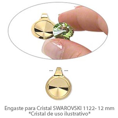 Dije Pewter Dorado Base Engaste Swarovski® 12mm Rivoli 1122 21x16mm. Venta por unidad