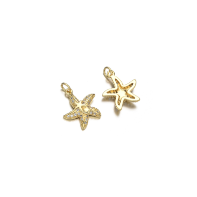 Dije Latón Dorado Charm Estrella mar W6003 16mm AAA e-coating Brillantes. Venta por Unidad