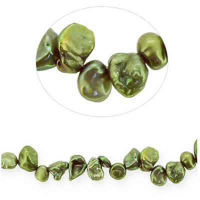 Perla Cultivada Keishi Perforacion Superior Verde Oliva 5-6mm. Sarta por 38cm