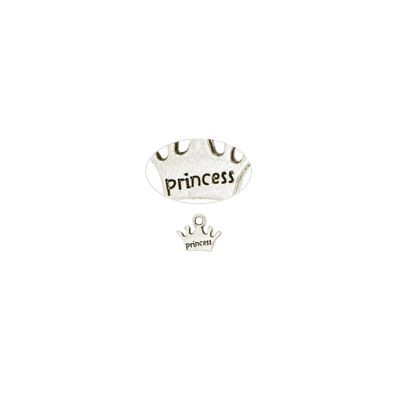 Dije Pewter Envejecido Charm Corona Inscripcion Princess 10mm. Venta por 12 Unidades