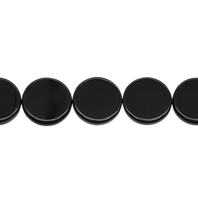 Moneda Plana Agata Negra Onix 16mm. Sarta por 38cm Aprox