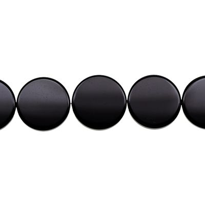 Moneda Plana Agata Negra Onix 18x4mm. Sarta por 38cm Aprox
