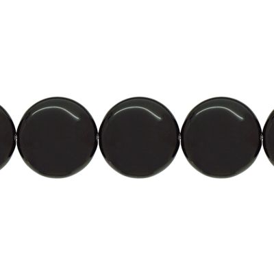 Moneda Puff Agata Negra Onix A 18mm. Sarta por 38cm Aprox