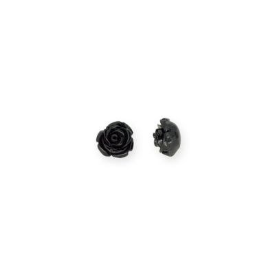 Flor Rosa Tallada Resina Hueco Pasante Negra 15mm. Venta por 6 Unidades