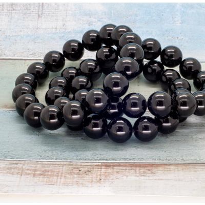 Pulsera Elastica Bola 12mm Lisa Turmalina Negra AB (Natural) Venta por unidad