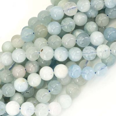 Bola Lisa Cuarzo Aguamarina B Natural 8-8.5mm. Sarta por 38cm Aprox