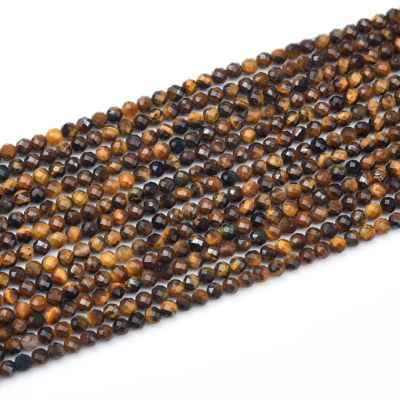 Bola Facetada Ojo de Tigre Amarillo 3mm. Sarta por 38cm Aprox