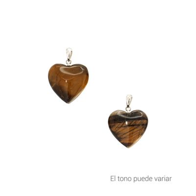 Pendiente Dije Corazon Puff 25x10mm Ojo de Tigre A (Natural) Plata 925. Venta por Unidad