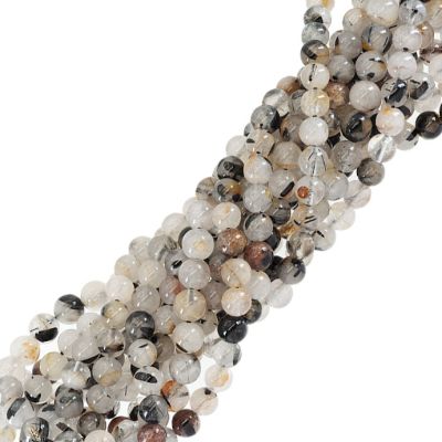 Bola Lisa Cuarzo Turmalinado B Natural 6mm. Sarta por 38cm Aprox