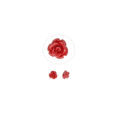 Flor Rosa Media Perforacion Topo Resina Rojo Coral 8mm. Venta por 6 Unidades