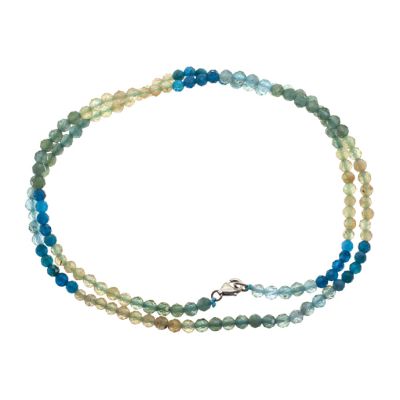 Collar Pulsera Bola Facetada 3mm Apatita Multicolor (Natural) Broche Plata. Venta por Unidad 50cm