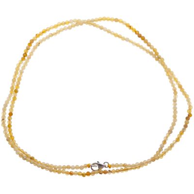Collar Pulsera Bola Facetada 2mm Opalo Amarillo Broche Plata (Tinte Calor) Venta por Unidad 50cm