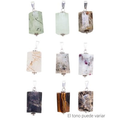 Dije Tubo Facetado Cuarzos Mix 18-20x12mm Plata Bali. Venta por Unidad