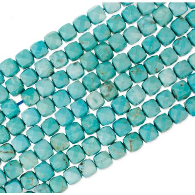 Cubo Facetado Howlite Turquesa 6-6.5mm Tinte. Sarta por 38cm Aprox