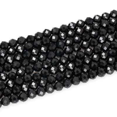 Bola Facetada Agata Negra Onix 4mm. Sarta por 38cm Aprox