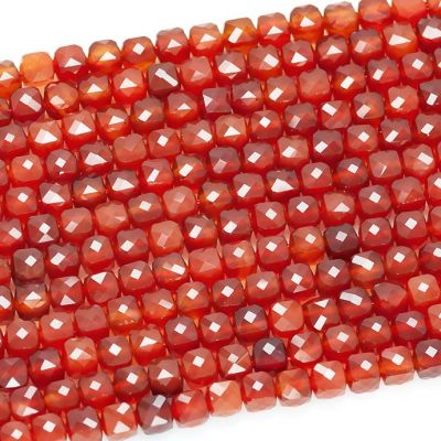 Cubo Facetado Agata Roja Cornalina 4mm (Calor) Sarta por 20cm