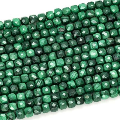 Cubo Facetado Malachite AB 4mm (Natural) Sarta por 20cm