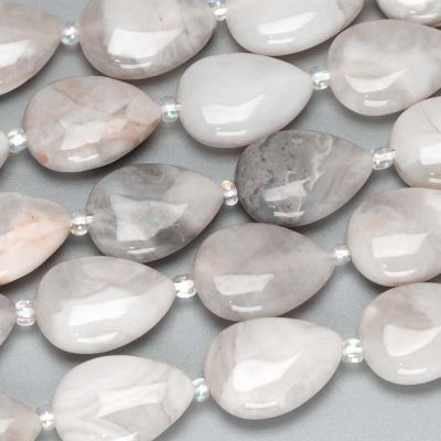 Lagrima Gota Agata Gris Natural 13x18mm. Sarta por 38cm Aprox