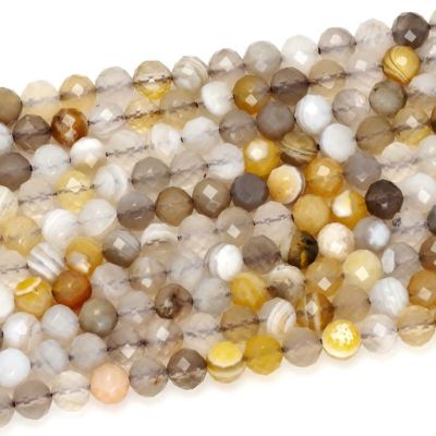 Bola Facetada Agata Botswana Natural 5mm. Sarta por 38cm Aprox