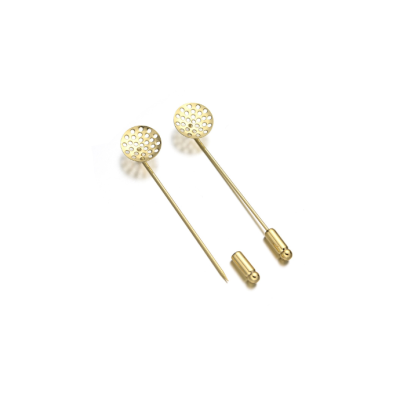 Herraje Pin Aguja Con Base Rejilla 14mm y Tapa Pin Dorado AAA Coating 67mm. Venta por 6 Unidades