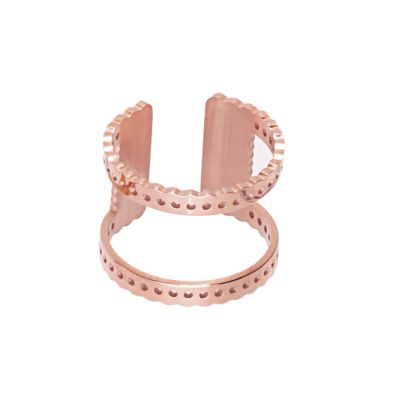Herraje Anillo Acero Inoxidable 304 25 Lineas Tejido Mostacilla 22mm Baño Oro Rosado. Venta por Unidad