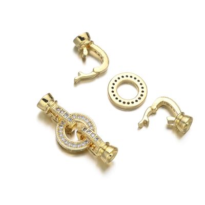 Broche Latón Dorado AAA e-coating Argolla Brillantes 20mm K1138. Venta por Unidad