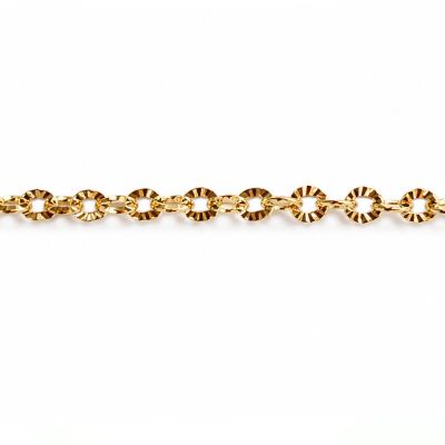 Cadena Acero Inoxidable Baño Dorado #3 Ovalo Martillado 3x3mm. Venta por Metro