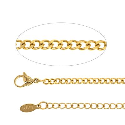 Cadena Acero Inoxidable Dorado Terminada Con Extensión Ovalo 4mm. Venta Unidad 45cm