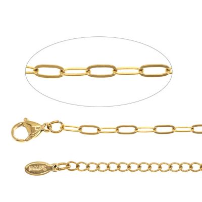 Cadena Acero Inoxidable Dorado Terminada Con Extensión Ovalo 6.4mm. Venta Unidad 45cm