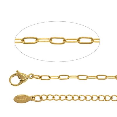 Cadena Acero Inoxidable Dorado Terminada Con Extensión Ovalo 4.7mm. Venta Unidad 45cm