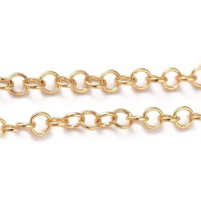 Cadena Acero Inoxidable # 10 Baño Dorado Argolla 4x4mm x0.5mm. Venta por Metro