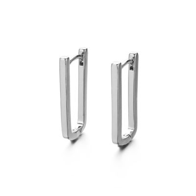 Arete Candonga Hoop Rectangular Plateado AAA Coating C3246 20mm. Venta por par