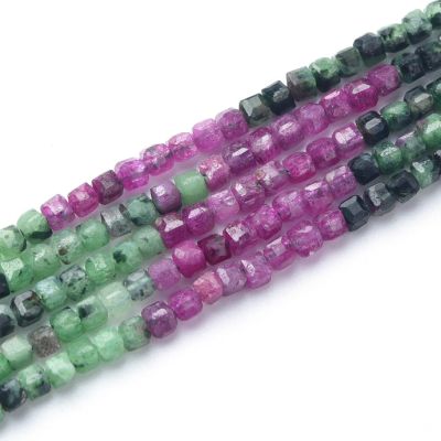 Cubo Facetado Ruby Zoisita Epidote 2mm Natural. Sarta por 38cm Aprox