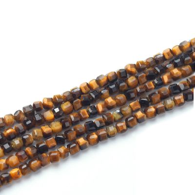 Cubo Facetado Ojo de Tigre 2mm (Natural). Sarta por 38cms