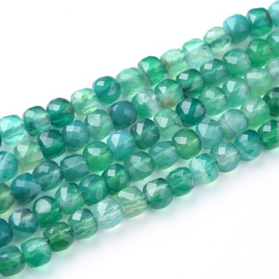Cubo Facetado Agata Verde 4mm (Calor). Sarta por 38cm
