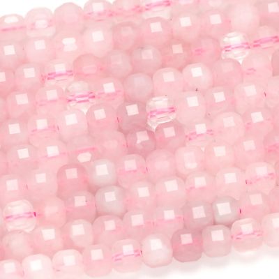Cubo Facetado Cuarzo Rosado 6.5-7mm (Encerado Puede Perder Su Color). Sarta por 38cm Aprox