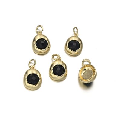 Dije Latón Dorado Charm 12mm Ovalo con Onix Facetado AAA e-coating. Venta por Unidad